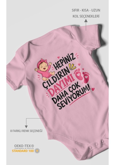 Morivokids Dayıya Özel Kısa Kollu Bebek Body %100 Pamuk Zbn193-kk Koyu Pembe