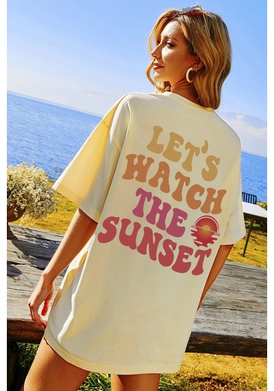 Unisex Lets Watch The Sunset Tasarım Tshirt Bej