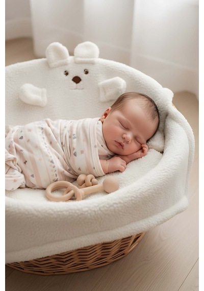 Beyaz Ayıcık Figürlü Peluş Bebek Battaniyesi Çok Renkli