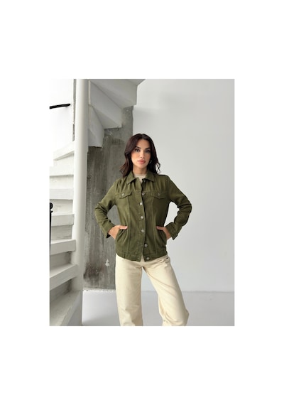 Kene Jeans Keten Boyfriend Haki Tam Kalıp Düğmeli Ceket Haki