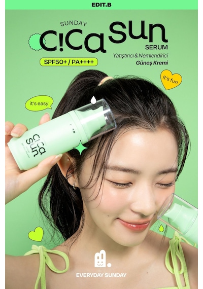 Edıtb Cica ve Hyalüronik Asit İçeren Nemlendirici SPF50+ Güneş Korumalı Yatıştırıcı EDIT.B Sun Serum 55 ML