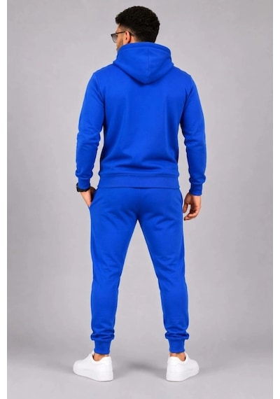 Freedom Storee Erkek İki İplik Kapüşonlu Kanguru Cepli Sweatshirt Jogger Pantolon Alt Üst Eşofman Takımı -saks Mavi Çok Renkli