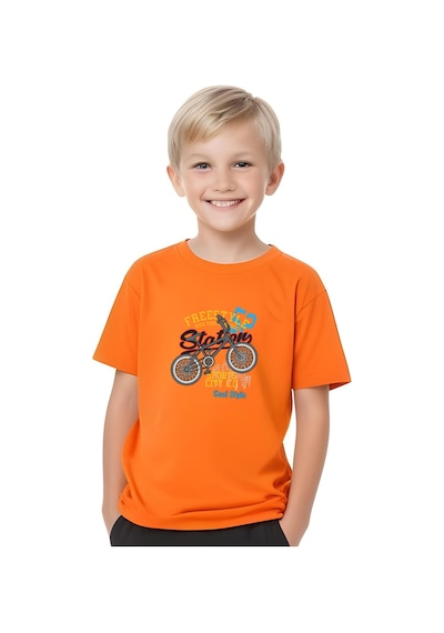 Fyk Kids Erkek Çocuk Yuvarlak Yaka Bisiklet 52 Erkek Baskılı T-shirt Turuncu