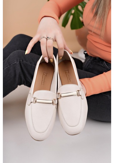 Nesilshoes Eliz 24205 Bej Hakiki Soft Deri Günlük Kadın Ayakkabı