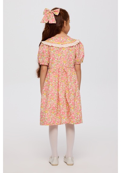 Panço Liberty Kumaş Çiçek Desenli Kız Çocuk Elbise 5621gk26006 Pembe