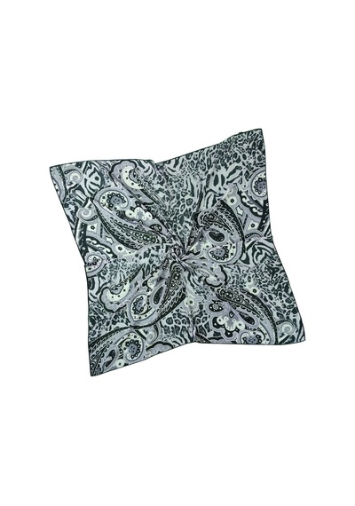Mim Eşarp Emilya Fres Krep Leopar Desenli Eşarp 90x90 Cm Siyah - Gri