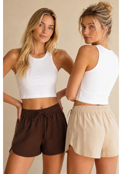 Siyah İnci 2'li Dokuma Modal Şortlu Pijama Altı 8067 Kahve Ten