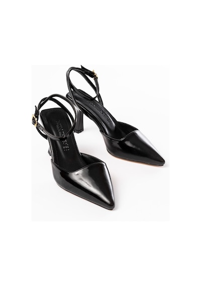 Aymood St-004 Siyah Rugan Günlük 7 Cm Topuklu Ayakkabı Siyah