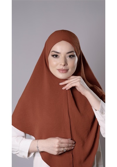 Hürrem Bone Kiremit Pratik Hazır Geçmeli Tesettür Eşarp Aerobin Kumaş Düz Hijab 2309 05