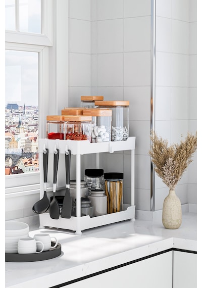 2 Adet Beyaz 2 Katlı Düzenleyici Mutfak Ve Banyo Rafı Çok Renkli