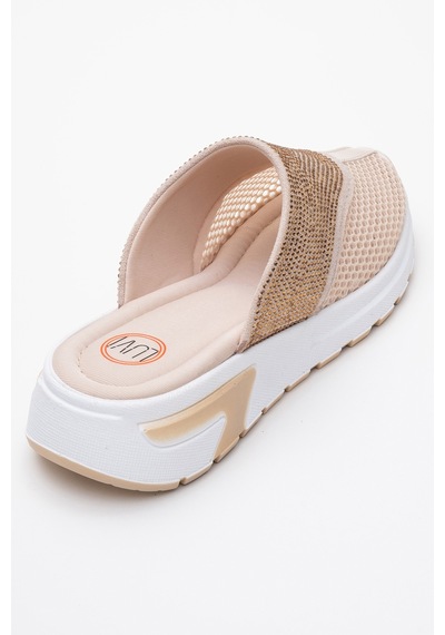 Luvishoes Glea Bej Taşlı Fileli Burnu Kapalı Kadın Terlik Bej
