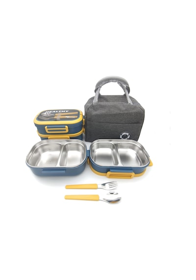 Valkyrie 304 Çelik Bölmeli Lunch Box Seti Termal Çantalı, Bölmeli, Çatal Kaşıklı, Sızdırmaz Yemek Kabı Sarı-yeşil Yeşil