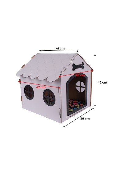 Ahşap Özel İsim Baskılı Dekoratif Köpek Evi-Kulübesi, Küçük Irk Köpekler İçin Kulübe, Köpek Kulübesi Beyaz-Siyah