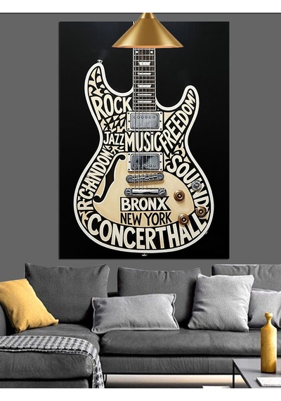 Klasik Gitar Soyut Çizim Dekoratif Kanvas - Mdf Ahşap Tablo