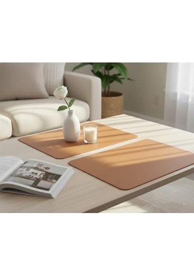 2 Adet Amerikan Servis 44x35 Cm Taba Renk Suni Deri Masa Altlığı, Su Geçirmez, Kaymaz, Isıya Dayanıklı Şık Diğer