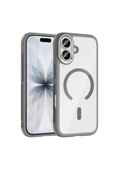 Apple Uyumlu iPhone 17 Kılıf M-safe Şarj Özellikli Metal Kamera Çerçeveli Zore Tiko Kapak Gri