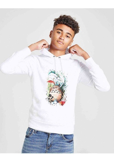 Tshirthane My Neighbor Komşum Totoro Baskılı Unisex Çocuk Kapüşonlu Sweat (528869706) Beyaz