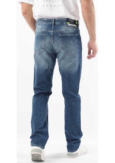 Erkek Yırtık Detaylı Jean Pantolon Mavi 001