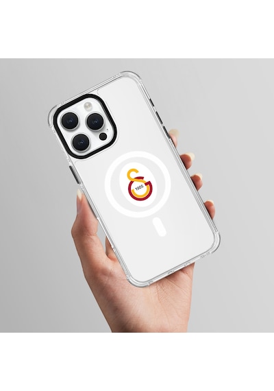 Apple Uyumlu iPhone 16 Pro Galatasaray Magsafe Parçalı Logo Şeffaf Telefon Kılıfı