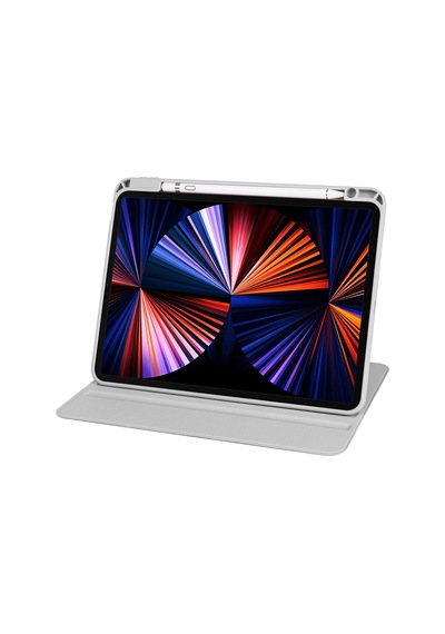 İpad Air 10.9 2022 5.nesil A2588-a2589-a2591 Uyumlu Kalem Bölmeli Dönebilen Standlı Termik Tablet Kılıfı - Gri - T25983