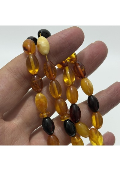Renk Karması Doğal Kaya Damla Kehribar Tesbih 33lük 11,35x7,4mm 14 Gram