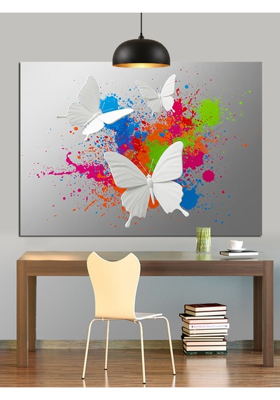 Uçan Kelebekler Soyut Sanat Dekoratif Kanvas - Mdf Ahşap Tablo