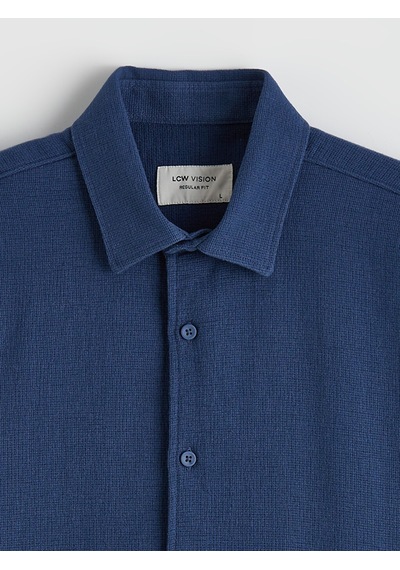 Lcw Vision Mavi Regular Fit Keten Görünümlü Erkek Gömlek
