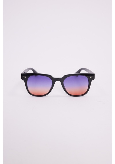 Unisex Oval Siyah Çerçeve Uv 400 Korumalı Renkli Cam Güneş Gözlüğü-51239 Çok Renkli
