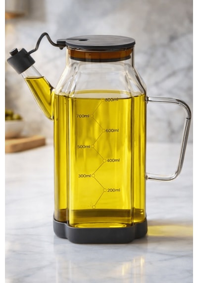 Füme Cam 800 Ml Yağdanlık Sürahi Akıtmaz & Kaymaz Silikon Tabanlı Yağlık Füme