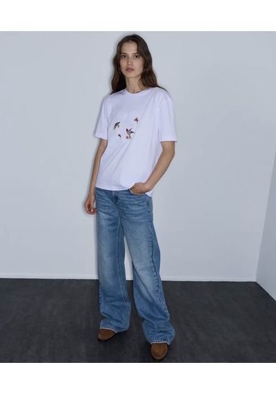 İpekyol Monogram Nakışlı Beyaz Kadın T-shirt Iw6260070172