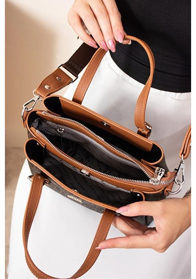 Just Polo Kadın Kabartma Desenli Lüks Omuz Çantası Shoulder Bag Kahverengi - Taba