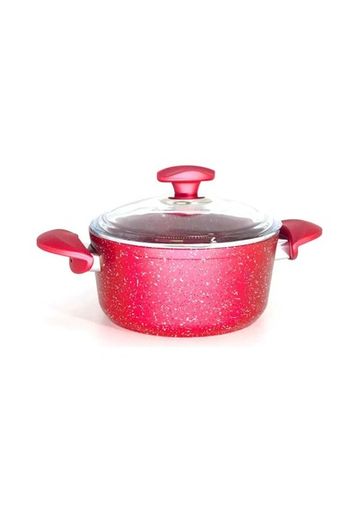3110 - 2 Parça - Bio Granit - 18x10 Cm 2,0 Litre - Ptfe Ve Pfoa Içermeyen Derin Tencere Kırmızı Renk Kırmızı