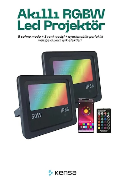 Akıllı Rgbw Led Projektör 50w Ip66 Bluetooth + Kumandalı, 8 Sahne Modu, Müzik Senkron Işık 1 Adet