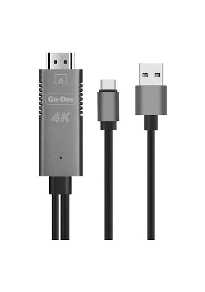 Go Des GD-8273 Type-C HDMI 4K Kablo 180 cm Görüntü Aktarım Kablosu - Siyah ZORE-260165