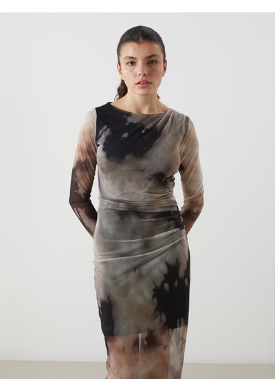Lcw Vision Karışık Bisiklet Yaka Batik Desenli Kadın Bodycon Elbise Çok Renkli