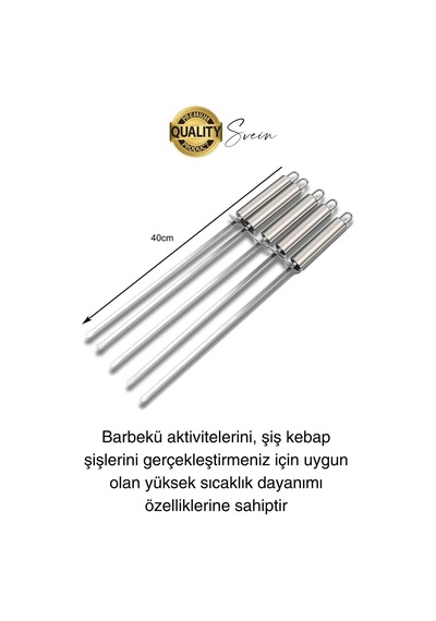 3 Adet 40 Cm Premium Paslanmaz Çelik Saplı Izgara Şişleri Et Tavuk Barbekü Kebap Mangal Adana Urfa