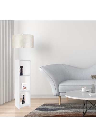 Dekoratif Raflı Beyaz Mdf Lambader Krem Dallı Pvc Silindir Başlık Krem