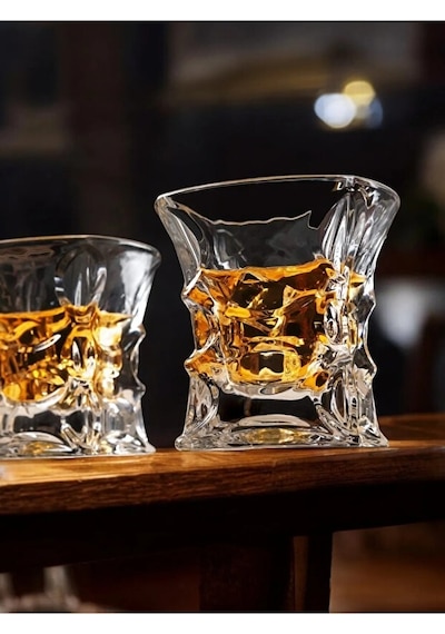 2'li Set 280ml Vintage Irlanda Tasarımı Premium Kristal Kesim Viski Bardağı Şeffaf