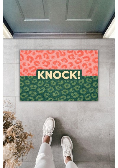 Rugmood Modern Dijital Baskı Paspas - Pembe, Kırmızı, Yeşil, Mavi Knock Şık Kapı Önü Paspası