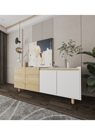 Ravenna Modern Konsol 180 Cm Safir Meşe - Beyaz Beyaz - Safirmeşe