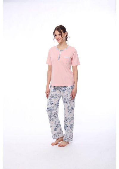 Pijadore 1444 Kadın Çiçekli Cepli Kısa Kollu Pijama Takım 001