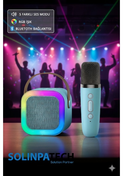 Karaoke Mikrofonlu Kablosuz Bluetooth Rgb Işıklı 5 Ses Efektli Hd Stereo Ses Usb/sd K12 Hoparlör