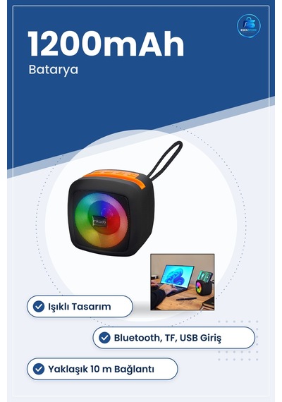 Bluetooth Hoparlör Kablosuz Taşınabilir Işıklı Usb Tf 1200mah Bat