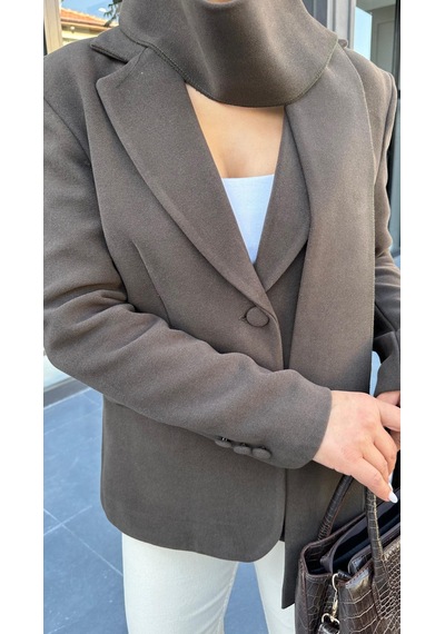 Marka Model Acı Kahve Şal Detaylı Blazer Ceket Acı Kahve Acı Kahverengi