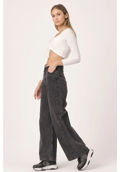 Woddi Çnr Kadın Yüksek Bel Füme Salaş Jeans Likralı Esnek Kot Pantolon Yeni Hsn-1
