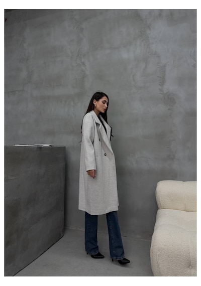 Pure Elegance Uzun Kaban Acık Gri Açık Gri
