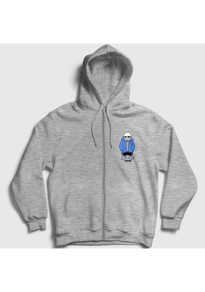 Presmono Unisex Blue Coat Sans Undertale Fermuarlı Kapüşonlu Sweatshirt Gri Melanj