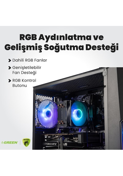 Green GRIFFIN G1 R5-5600X 16 GB 512 GB SSD RTX5060 Free Dos Oem Paket Masaüstü Oyuncu Bilgisayarı