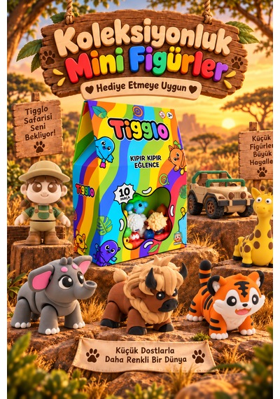 Tigglo 10'lu Hareketli Mini Hayvan Ve Karakter Figür Oyuncak Seti Çiftlik, Okyanus, Safari Ve Orman Tema Seçenekleri Safari Hayvanları