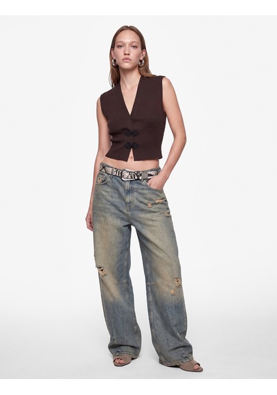 Koton Slim Fit V Yaka Kolsuz Süslü Düğmeli Triko Yelek Kahverengi 7wal20007ıt Kahve